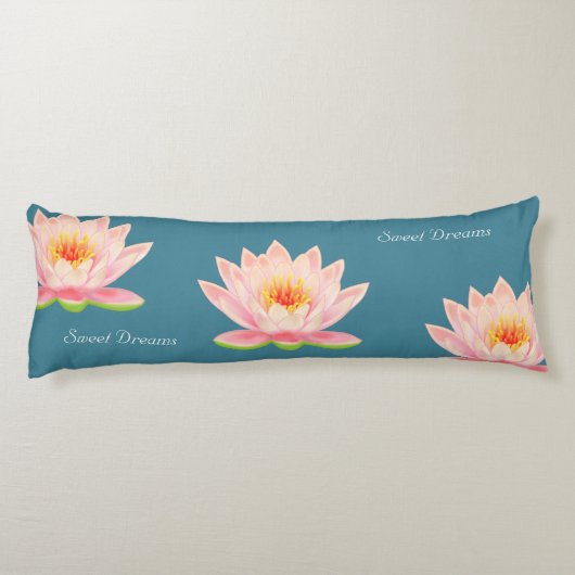 Coussins Longs Rêves doux Fleurs de Lotus sur papier Turquoise bl (Dos)