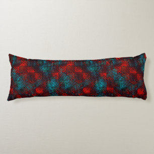 Coussins Longs revêtu de carré rayé en rouge et bleu clair.