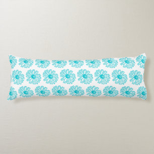 Coussins Longs Robin Egg Blue Daisy Print, Hippie Flowers Motif