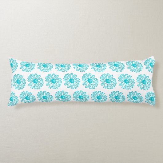 Coussins Longs Robin Egg Blue Daisy Print, Hippie Flowers Motif (Devant)