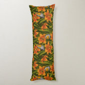 Coussins Longs Robins et fleurs de lys, orange et vert foncé (Dos (Vertical))