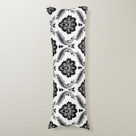Coussins Longs Rococo Damask Lg Pattern Grey Black White (Devant (Vertical))