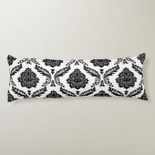 Coussins Longs Rococo Damassé Grand Motif Noir sur Blanc (Dos)
