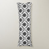 Coussins Longs Rococo Damassé Rpt Motif Noir sur Blanc (devant Vertical)