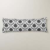 Coussins Longs Rococo Damassé Rpt Motif Noir sur Blanc (Dos)
