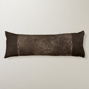 Coussins Longs Romance en bronze de minuit Satiny Grunge Damask