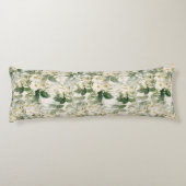 Coussins Longs Romantique Fleurs blanches douces et Feuilles vert (Dos)