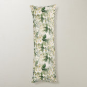 Coussins Longs Romantique Fleurs blanches douces et Feuilles vert (Dos (Vertical))