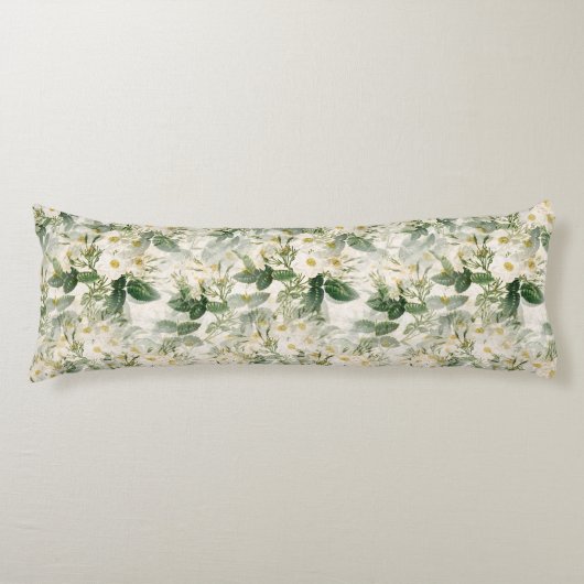 Coussins Longs Romantique Fleurs blanches douces et Feuilles vert (Devant)