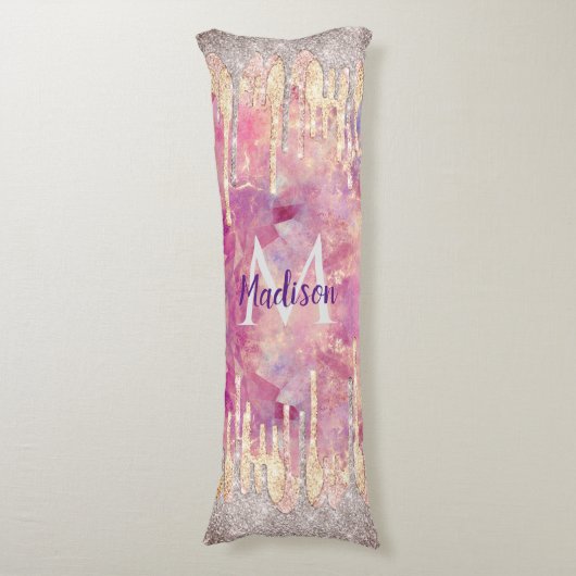 Coussins Longs Rose chic rose parties scintillant gouttes monogra (Devant (Vertical))