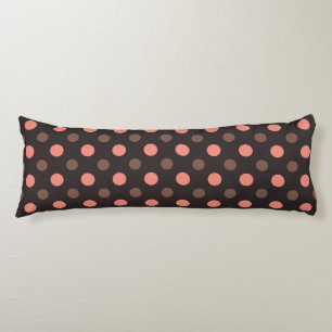Coussins Longs Rose corail et pois roses sur marron