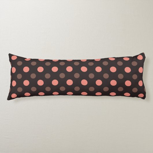 Coussins Longs Rose corail et pois roses sur marron (Devant)