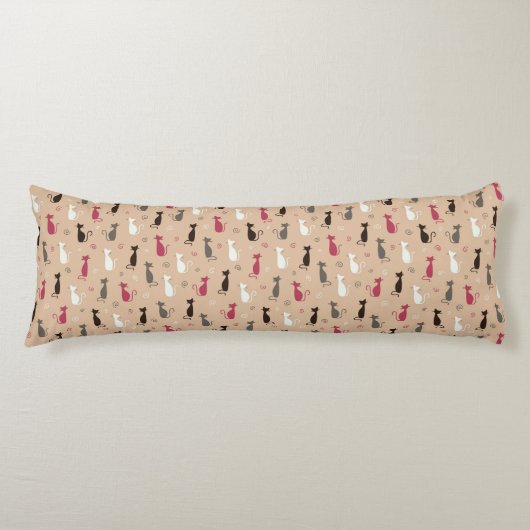Coussins Longs rose de motif de chats (Devant)