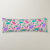 Coussins Longs Rose | Joli Motif Dinosaure coloré Monogramme enfa (Dos)