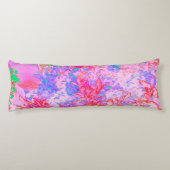 Coussins Longs Rose pastel et rouge avec paysage d'hydrangea bleu (Dos)