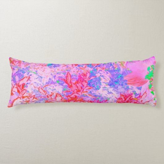 Coussins Longs Rose pastel et rouge avec paysage d'hydrangea bleu (Devant)
