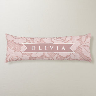 Coussins Longs Rose personnalisé en dentelle florale romantique