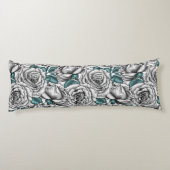 Coussins Longs Roses blanches avec feuilles bleus (Dos)