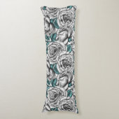 Coussins Longs Roses blanches avec feuilles bleus (Devant (Vertical))