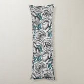 Coussins Longs Roses blanches avec feuilles bleus (Dos (Vertical))