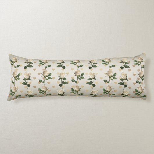 Coussins Longs Roses blanches Coeurs d'or Oreiller corps (Devant)