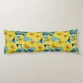 Coussins Longs Roses d'aquarelle jaune avec feuilles et pattes de (Dos)