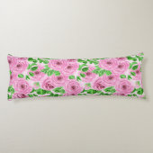 Coussins Longs Roses d'aquarelle rose avec feuilles et pattes de (Dos)