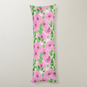 Coussins Longs Roses d'aquarelle rose avec feuilles et pattes de (Dos (Vertical))
