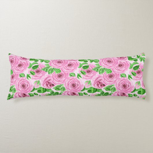Coussins Longs Roses d'aquarelle rose avec feuilles et pattes de (Devant)