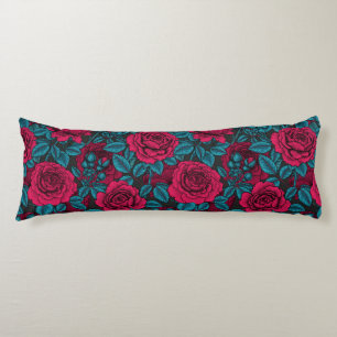 Coussins Longs Roses en rouge et bleu