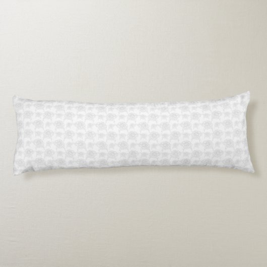 Coussins Longs Roses Illustrées Grises sur Fond Blanc Motif Migno (Dos)