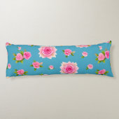 Coussins Longs Roses roses sur un fond bleu (Dos)