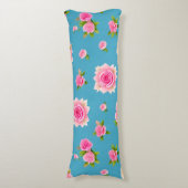 Coussins Longs Roses roses sur un fond bleu (Devant (Vertical))