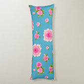 Coussins Longs Roses roses sur un fond bleu (Dos (Vertical))