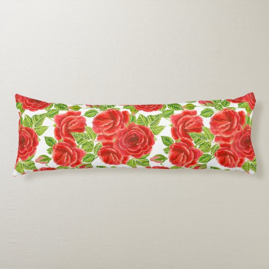 Coussins Longs Roses rouges aquarelle transparente motif (Devant)