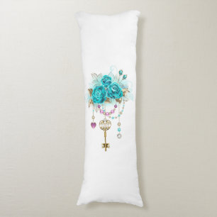 Coussins Longs Roses Turquoise avec Clés