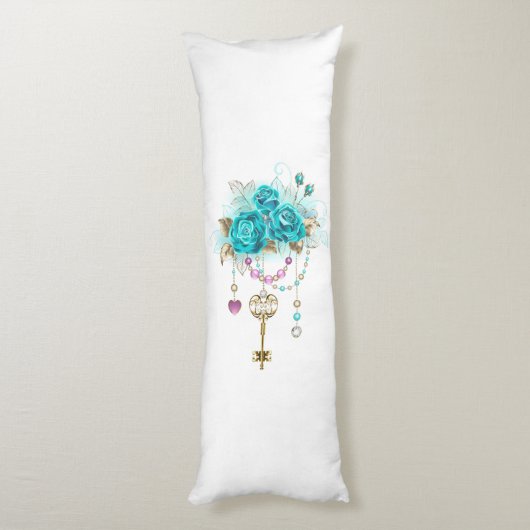 Coussins Longs Roses turquoise avec touches (Dos (Vertical))