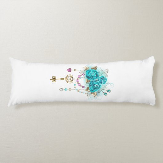 Coussins Longs Roses turquoise avec touches (Devant)