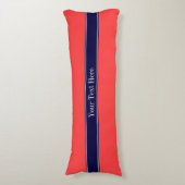 Coussins Longs Rouge Corail Uni, Monogramme avec Ruban Bleu Marin (Devant (Vertical))