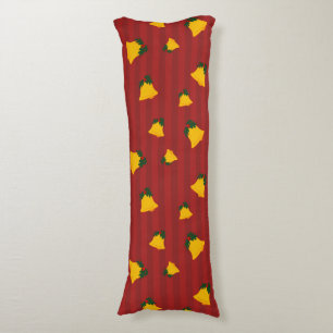 Coussins Longs Rouge de Fête Rayure Or Cloche de Noël