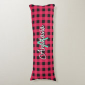 Coussins Longs Rouge Noir Rustique Buffalo Check Plaid Monogramme (Devant (Vertical))