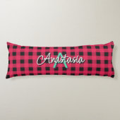 Coussins Longs Rouge Noir Rustique Buffalo Check Plaid Monogramme (Devant)