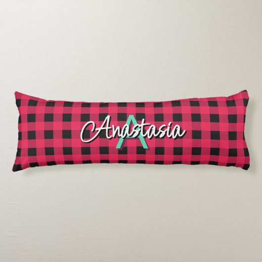 Coussins Longs Rouge Noir Rustique Buffalo Check Plaid Monogramme (Devant)