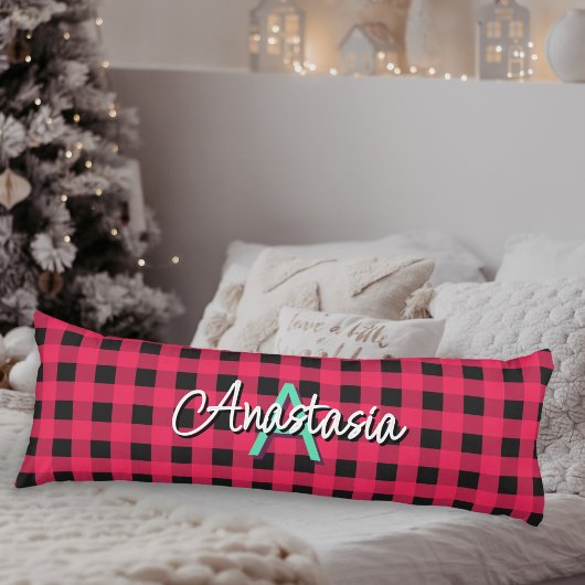 Coussins Longs Rouge Noir Rustique Buffalo Vérifié Plaid Monogram