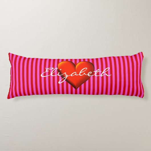Coussins Longs Rouge Rose Chaud Rayure Rouge Métallisé Monogramme (Devant)