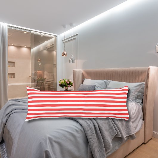 Coussins Longs Rouge rosé et blanc rayé horizontal simple