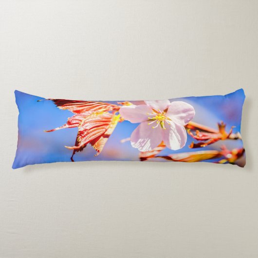 Coussins Longs Rouge Sakura bleu ciel (Devant)