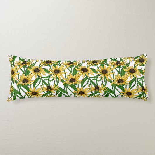 Coussins Longs Rudbekia jaune sur blanc (Devant)