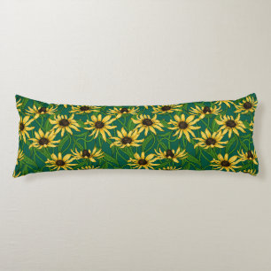 Coussins Longs Rudbekia jaune sur vert foncé