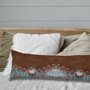 Coussins Longs Rustique brun turquoise de l'ouest motif